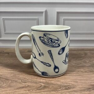Fitz and Floyd Omnibus Mug Habitat Americana Colony Blue White Stoneware 1994